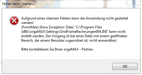 Orgamax-Fehler